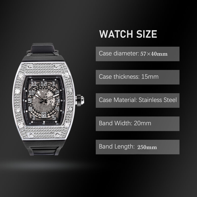 男性用腕時計,ユニークなブランド,クォーツ,自動日付,ブラック,発光ダイヤモンド,男性