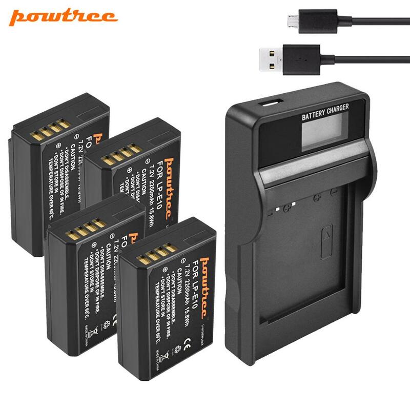 Powtree LP-E10 LPE10 Lp E10 Camera Batterij + Usb Lcd Oplader Voor Canon Eos 1100D 1200D 1300D Rebel T3 T5 t6 Kus X50 X70 Batterij