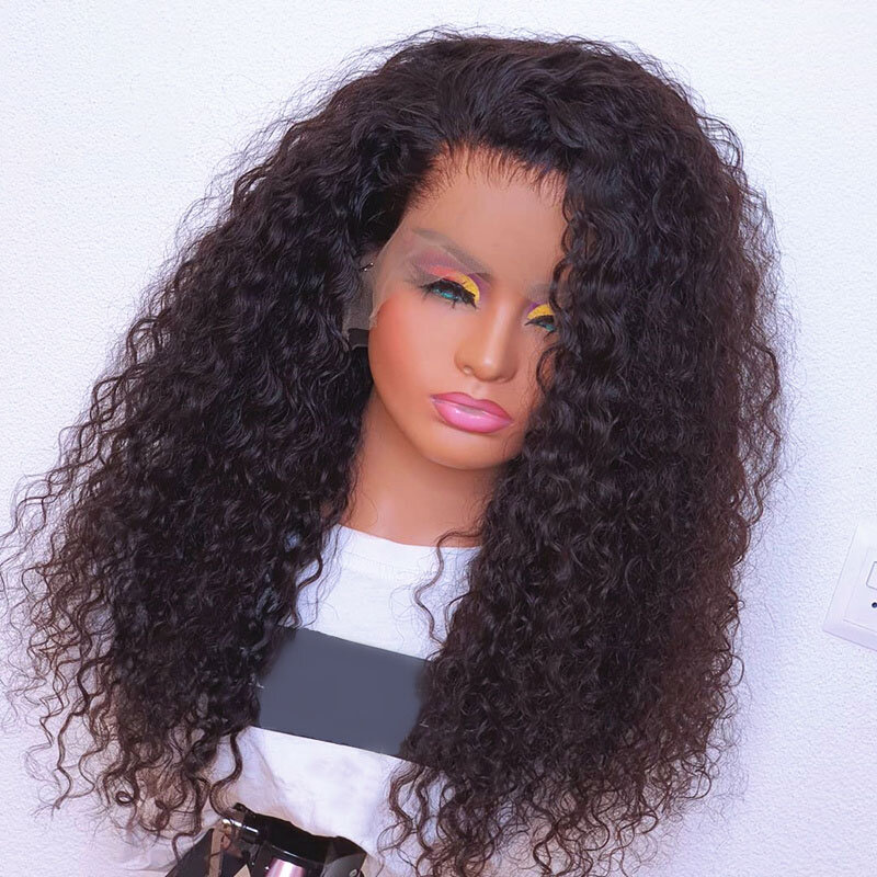Middle Part 180% Density Kinky Curly Lace Front Wig Synthetic For Black Women Preplucked 26 Inch Long Heat Resistant Babyhair