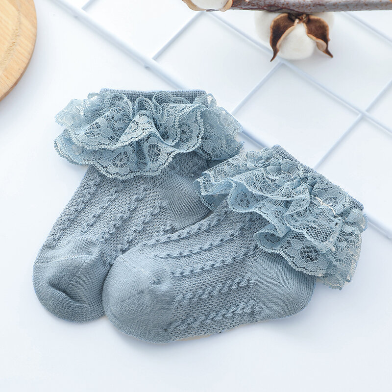 Chaussettes courtes en dentelle à volants pour bébé fille, bas de cheville en coton, garniture froncée