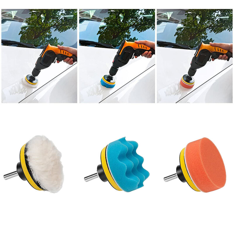 22 pces conjunto de disco de polimento de carro auto-adesivo polimento polimento esponja lã roda polimento almofada para carro polidor broca adaptador