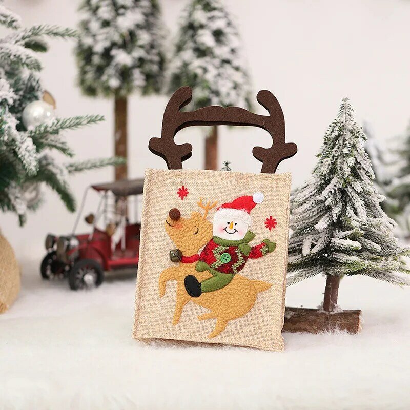 Neue Weihnachten Dekoration Weihnachten Candy Bag Leinen Patch Moose Horn Apple Tasche Geschenk Tasche Geschenk Tasche Handtasche