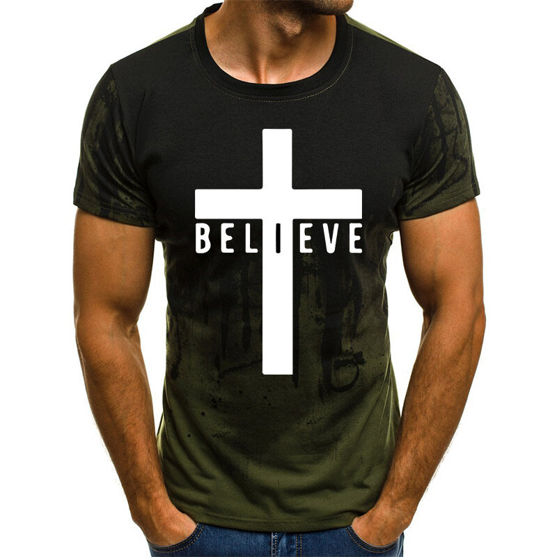 2022 가장 최근에 나는 신의 기독교 남자 패션 멋진 통기성 짧은 소매 티셔츠 (4 색) S-4XL 믿는다.