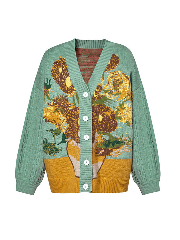 2022 wiosna kobiety w stylu Vintage luźne artystyczne ręcznie malowane sweter