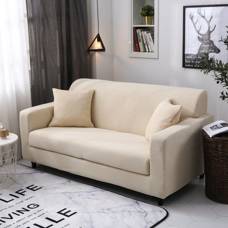 Housse extensible pour canapé et fauteuil 1/2/3/4 places, pour salon, en velours, couleur unie, compatible avec canapé d'angle