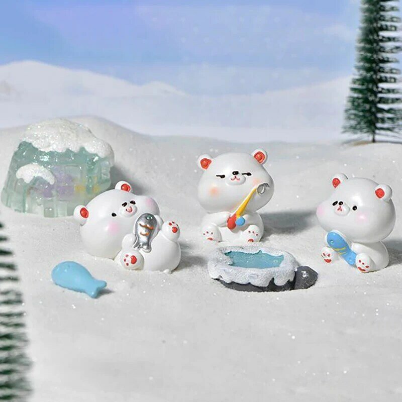 Mini glaciar urso polar série em miniatura paisagem neve cenário pequenos acessórios diy decoração de presente