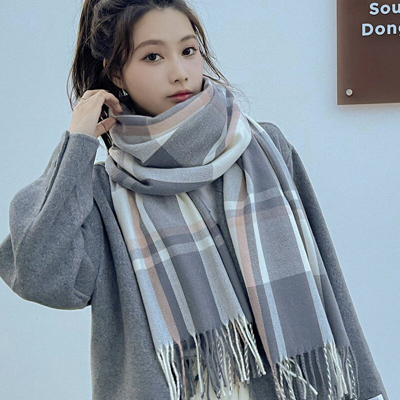 เกาหลีใหม่หรูหราผู้หญิง Fringed Shawl ขายส่งเลียนแบบผ้าขนสัตว์ชนิดหนึ่งฤดูหนาวความอบอุ่นหนาน่าร...