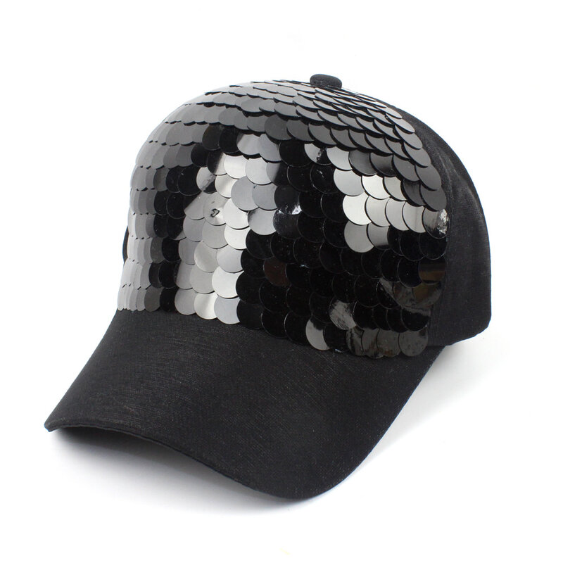 Gorra de béisbol negra, Gorras de algodón, sombreros de mujer, sombreros de lentejuelas Hip Hop, sombreros para hombres y mujeres
