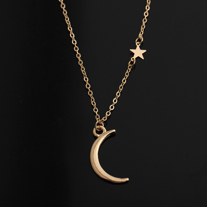 RONGQING-collar de plata chapada en oro, collar bohemio con capa de Luna y Estrella, 1 ud.