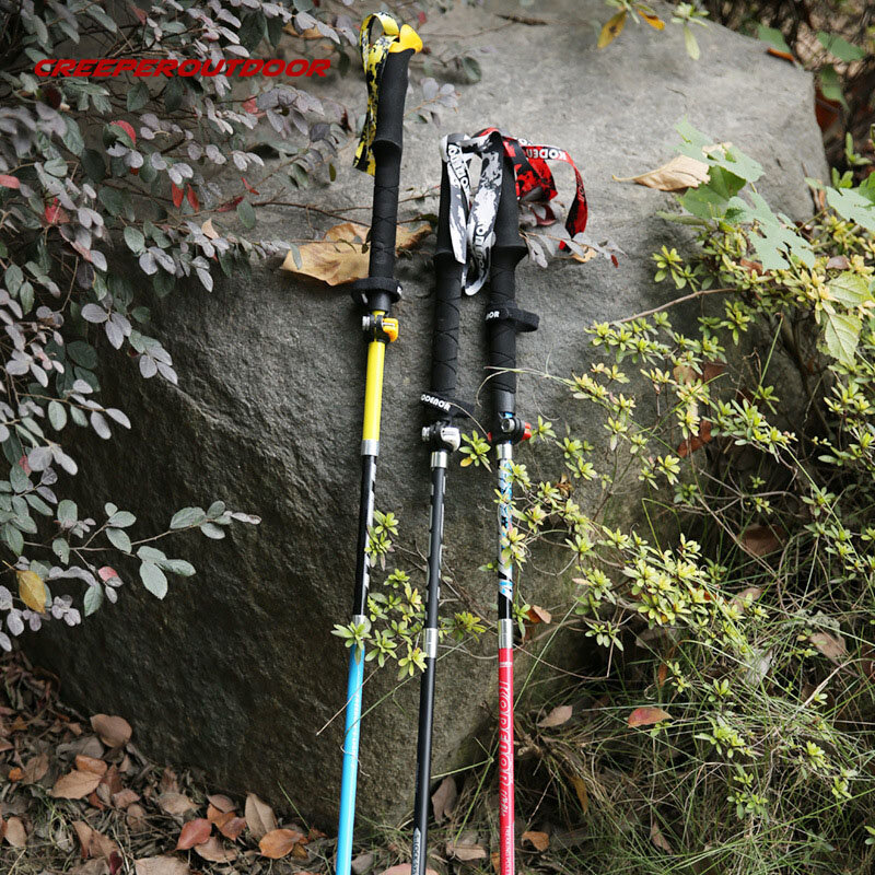 하이킹 폴 탄소 섬유 트레킹 스틱 Alpenstocks 5 섹션 조정 가능한 야외 등산 캠핑 텔레스코픽 스틱