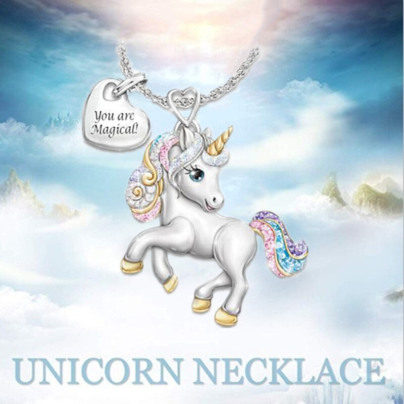 1/2/3Pcs Cute Rainbow Unicorn Perhiasan Set Silver Warna Anak Kalung Perhiasan Set Kartun hewan Perhiasan Hadiah Ulang Tahun