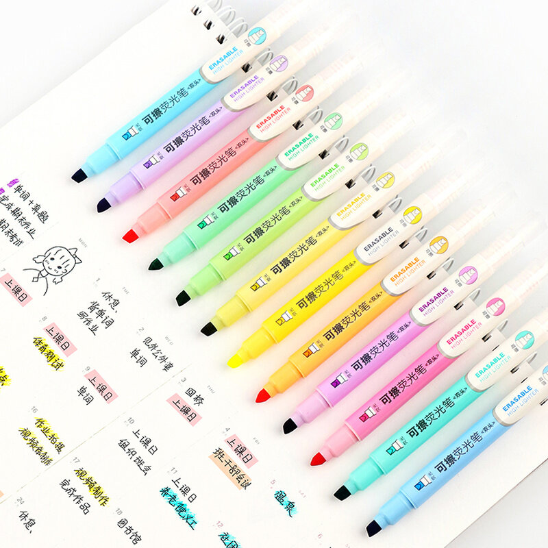 Маркеры флуоресцентные для рисования, маркеры пастельных цветов с двумя наконечниками, 6 стираемых ручек, Канцтовары для школы и офиса