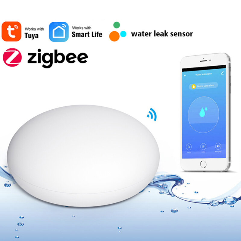 Zigbee 3.0 rilevatore di inondazione di perdite d'acqua trabocco sensore di acqua pieno per Tuya Smart Life APP allarme Push lavora con Alexa Google Home