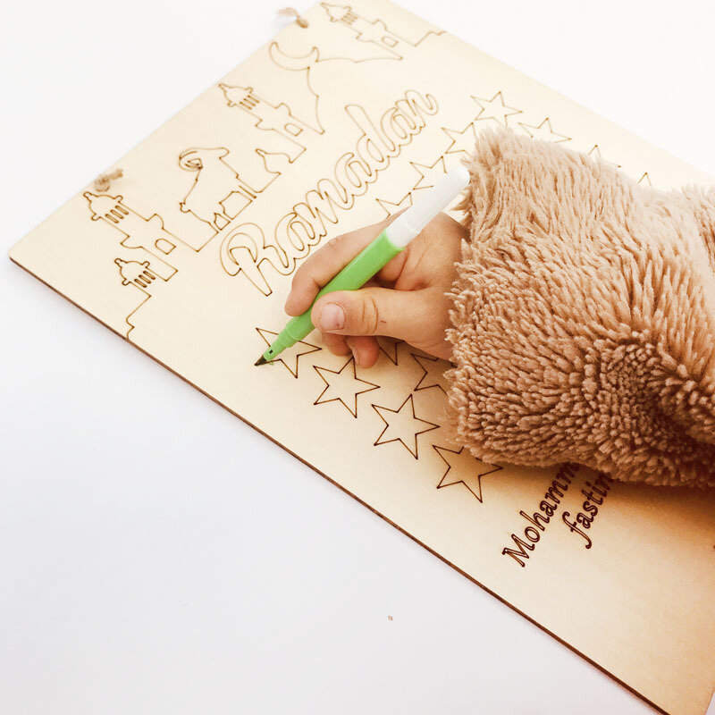 خشبية رمضان العد التنازلي التقويم لتقوم بها بنفسك الكتابة على الجدران عيد مبارك الديكور مع أقلام رمضان كريم الإسلامية مسلم لوازم الحفلات