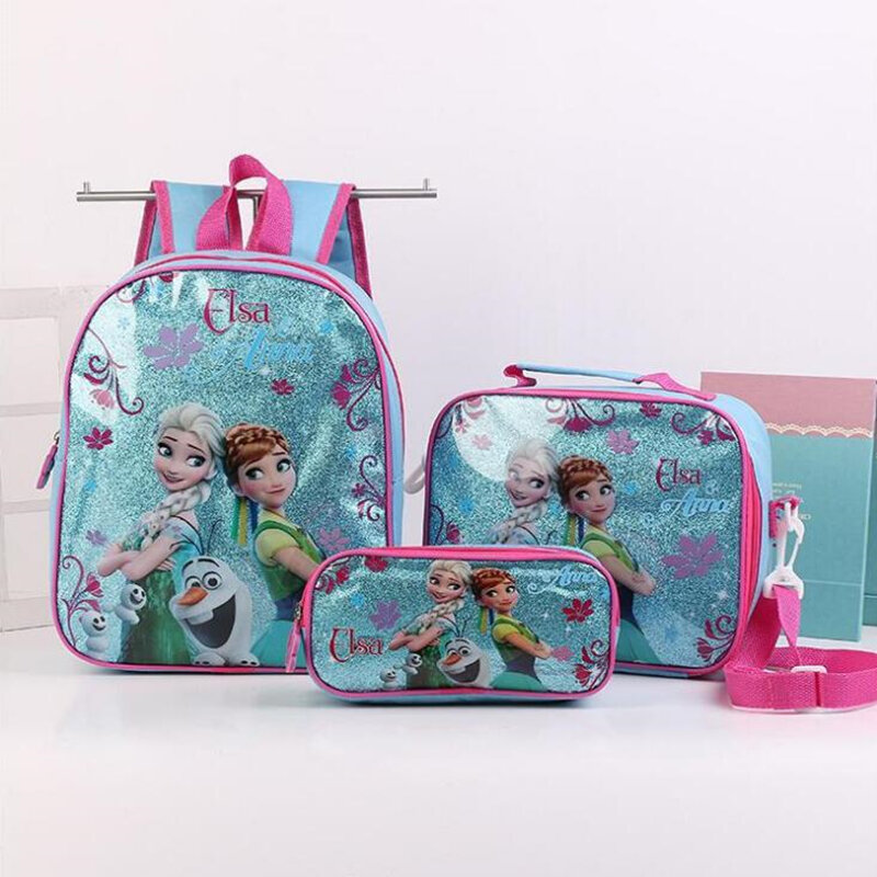 3pcs princess Disney children backpack lunch Elsa bag pencil cartoon case Frozen handbag girl boy gift bag for school student