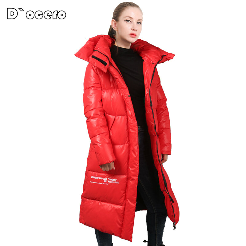 D'OCERO 2021 nowa kurtka zimowa kobiety na co dzień luźne kontrastujące kolory ciepłe parki gruba, pikowana płaszcz X długi, z kapturem odzież wierzchnia