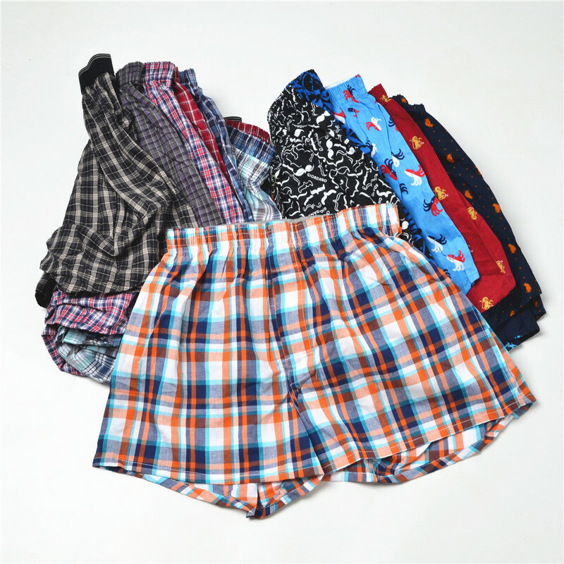Sous-vêtements pour hommes, pantalons et Shorts en coton tissé, à carreaux, téléchargement