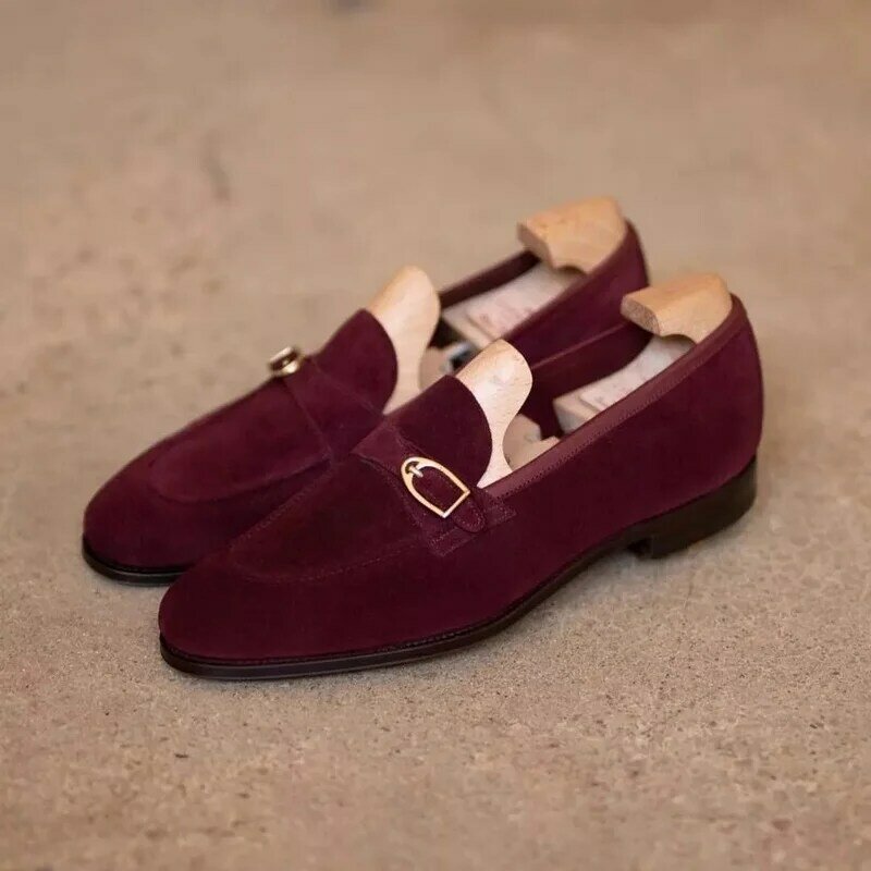 Men Shoes Buckle Outdoors Spring Autumn Slip on Faux Suede Round Toe Fat Casual Comfortable Concise Solid Chaussure Homme KZ268