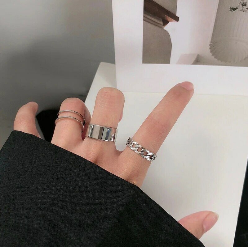 Hiphop/Rock Metal geometría Circular Punk anillos Set apertura índice accesorios de dedo hebilla Junta anillo de cola para mujeres joyería