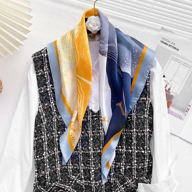 Chustka jedwabna szalik kobiety moda luksusowy Design Ins gorąca sprzedaż Foulard miękki szal szalik chustka 70cm kwadratowy szyi włosów chustka