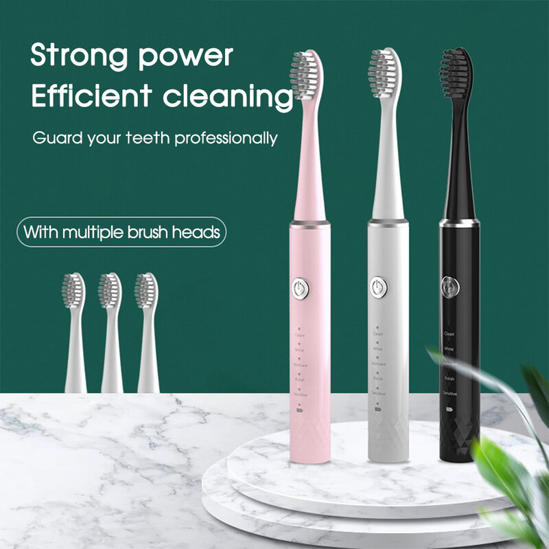 [Boi] USB Pressure Sensing IPX7 Waterproof Smart Memory 5 Modes Couples Sonic Electric Toothbrush Replaceable 3 Brush Head