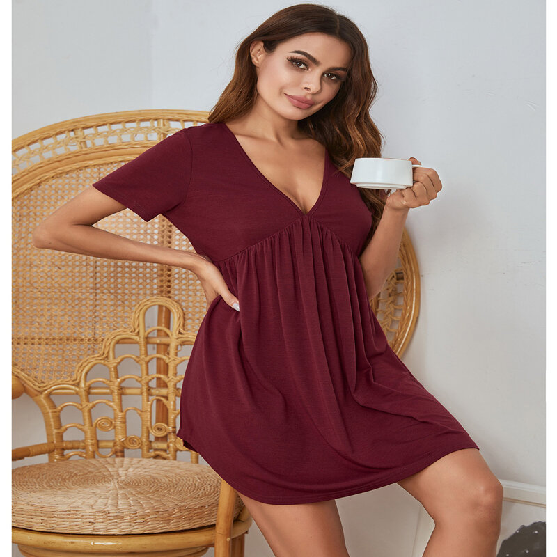 2021 frühling Sommer Neue V-ausschnitt Pyjamas Frauen Kurzen Ärmeln Nachthemd Heißer Verkauf Homewear Lässige Dessous Nette Lose Nachtwäsche