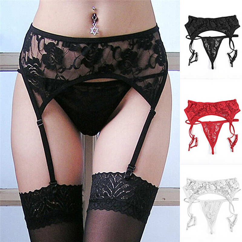 1 Set  Hollowed-out Lace Mesh Gauze Ultra-thin Perspective Garter Belt Sexy Stockings Anti-slip Size Socks Clip