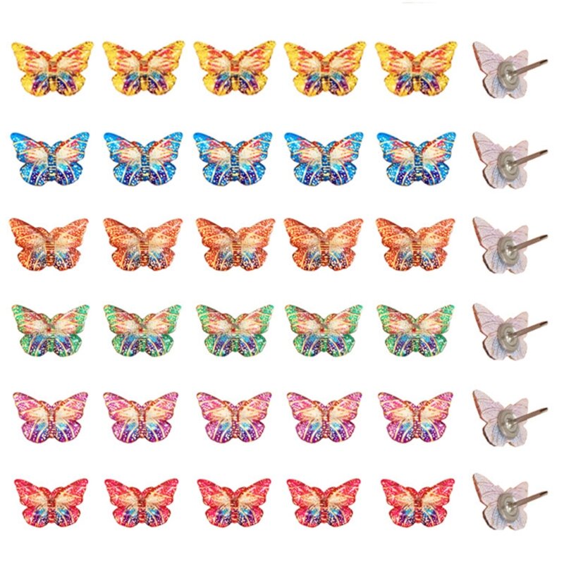 Paket Berisi 30 Buah Paku Payung Dekoratif Kupu-kupu Warna-warni 3D Pushpin Logam