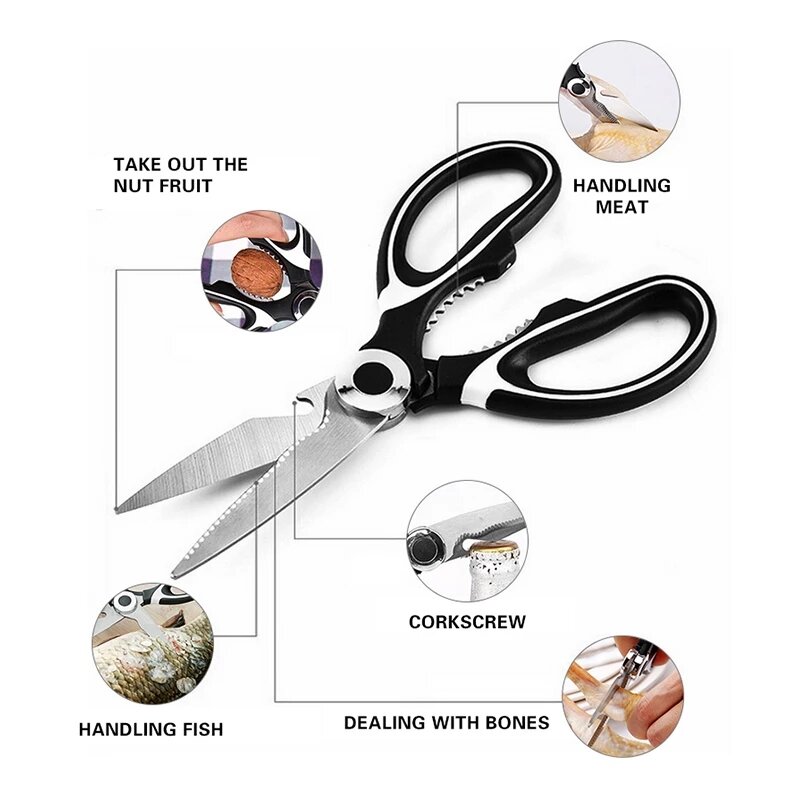 Multipurposes Stainless Steel Kitchen Scissors Shears Tool For Meat Chicken fish Vegetables Scissors BBQ Multifunctional Tools