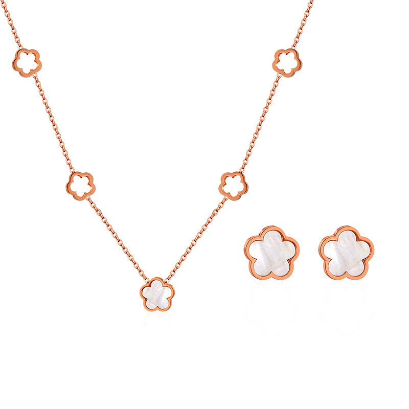 Heytree-Conjunto de pendientes y collar de flores de concha blanca para mujer, aretes de acero inoxidable a la moda, joyería elegante 2021