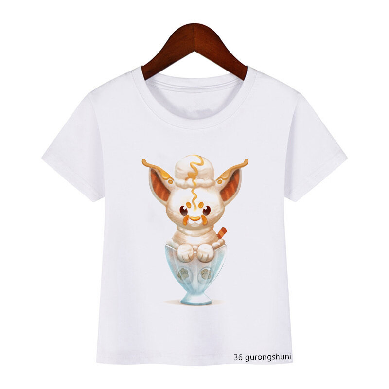 Camiseta animalteacup com estampa de desenho animado para crianças, camiseta harajuku casual de manga curta para verão, menino e menina