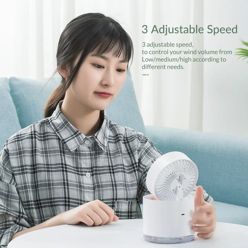 ORICO – ventilateur LED USB avec 3 vitesses de refroidissement, humidificateur d'air réglable, Rechargeable pour le bureau, la maison et l'extérieur