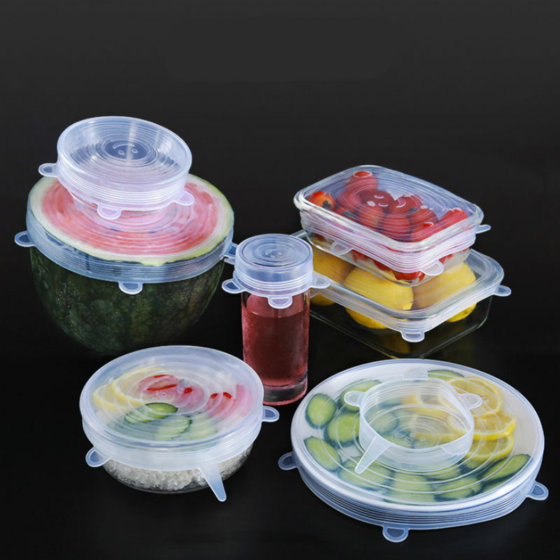 6 Pcs Reusable Food Packaging Cover Silicon Food Fresh-Keeping Sealing Cap Vacuum Stretch Cap Packaging Kitchen Silicone Cover