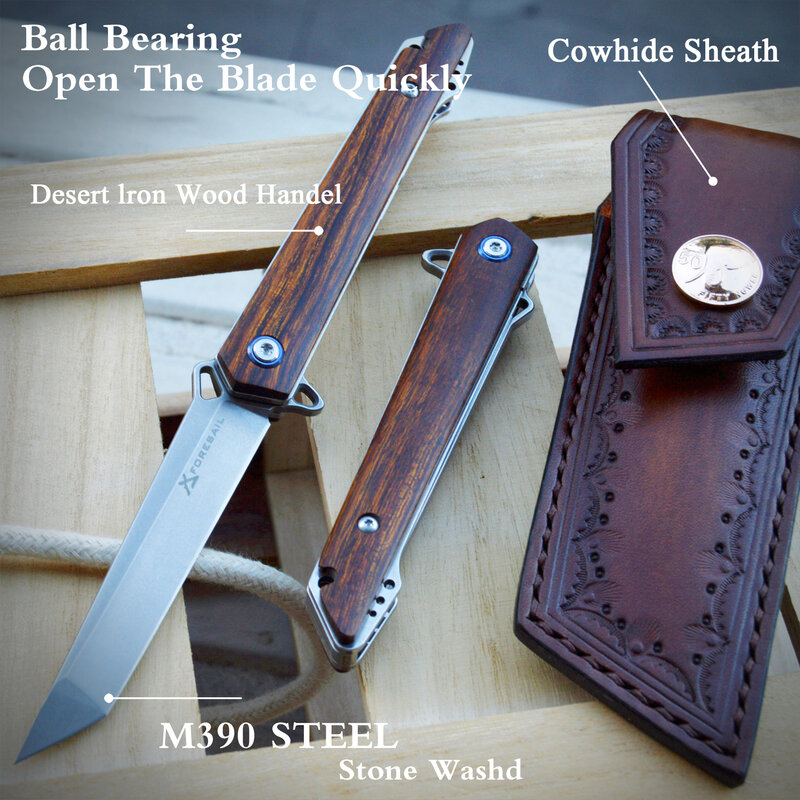 Foresail-áustria m390 faca de bolso, aço dobrável, alta dureza, afiada, tática, cabo de madeira, ferramentas edc
