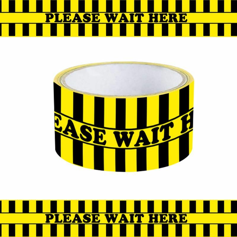 1Roll Please Wait Here Warning Floor Tape Social Distancing Marking Tape Yellow
