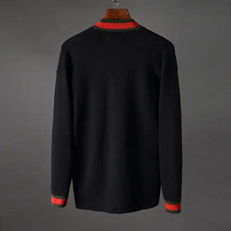 Masculino tricô cardigan listras abelha bordado bolso camisola casual bonito outono inverno casaco atacado 2022 roupas masculinas