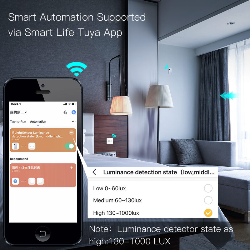 WiFi 스마트 라이트 센서 Tuya 스마트 라이프 App 제어 조명 조명 센서 감지기 AI 자동화 1000LUX 12V Max