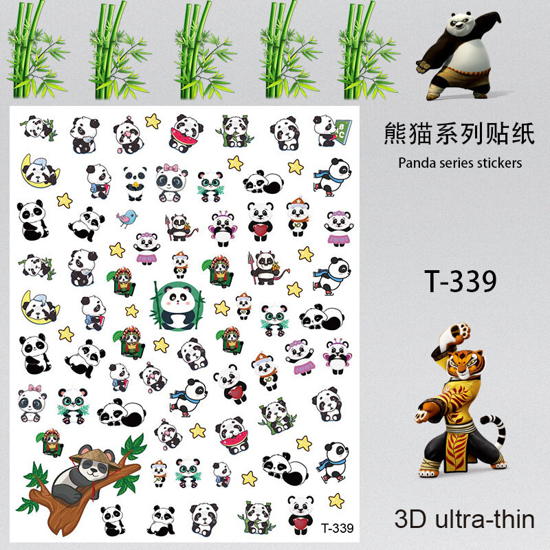 Pegatinas para uñas con diseño de dibujos animados, 1 unidad, Panda chino, diseño de pegatinas para uñas en blanco y negro, Punta adhesiva para decoración de manicura DIY