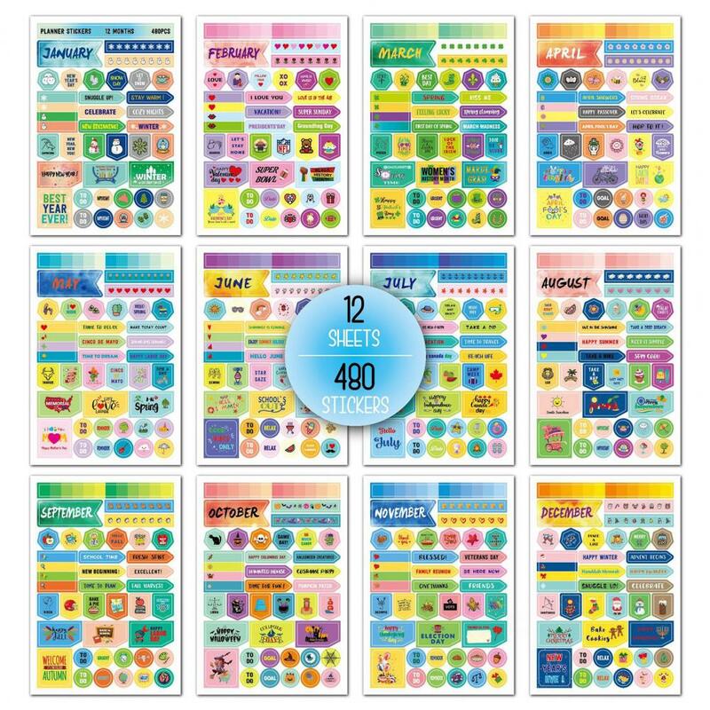 Разноцветные 12 шт./компл. привлекательные Многофункциональные Декоративные наклейки, наклейки, изысканный декор для календаря