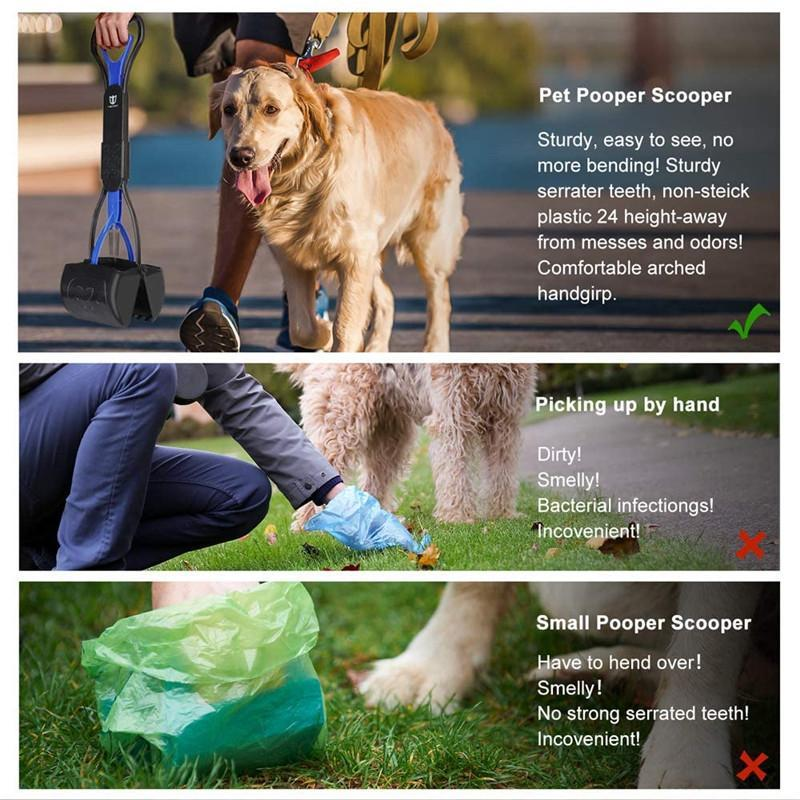 Cão de estimação longo lidar com pet pooper scooper cão gato resíduos picker mandíbula cocô colher pegar limpo ferramentas de limpeza de resíduos suprimentos para animais de estimação
