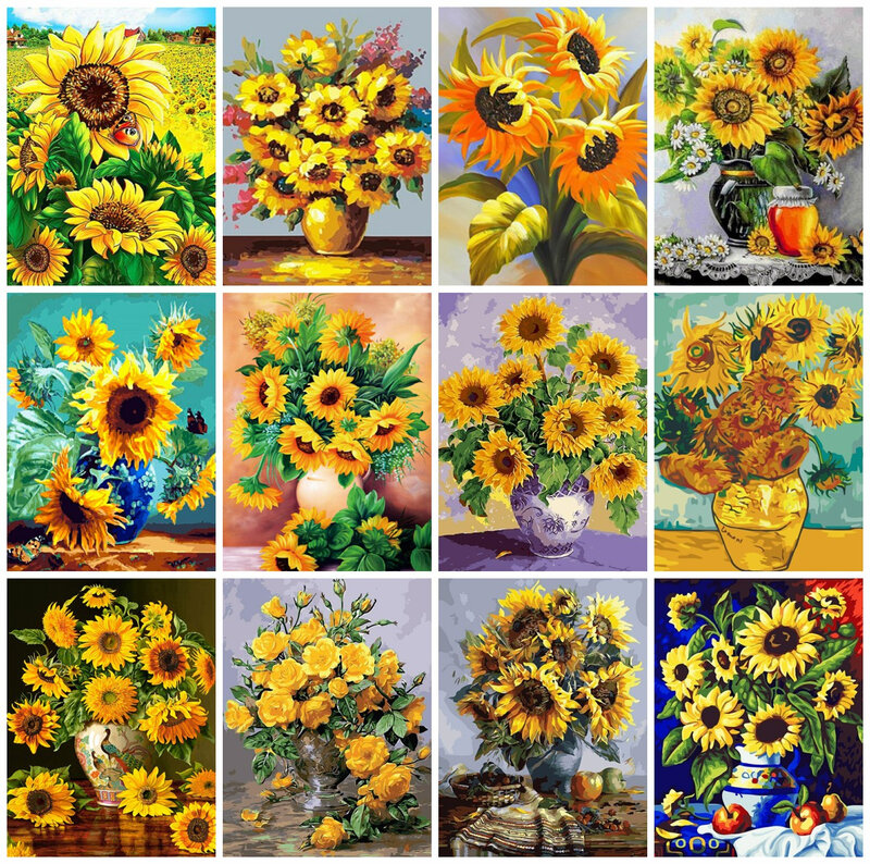 Evershine pintura por números de flores, pintura em tela caseira flores de sol para colorir por números arte presente