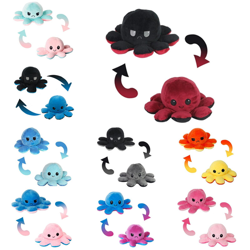 11 ModelsSale Octopns أفخم الحيوان الأطفال مزدوجة الوجه دمية لينة لطيف أفخم Peluches eeverable ألعاب من نسيج مخملي مجموعة