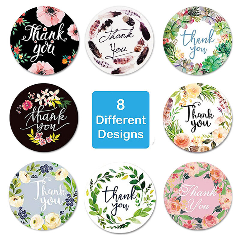 100-500pcs/roll Round Floral Thank You Stickers Scrapbooking For Package Seal Labels Custom Sticker Decoration Wedding Sticker