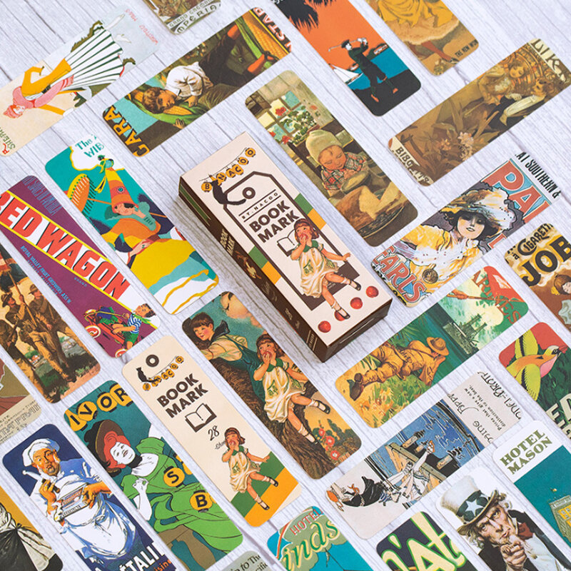 28 Uds./paquete Vintage Art Girl Starry Sky Fruitbookmarks soporte para libro Tarjeta de mensaje DIY suministros escolares