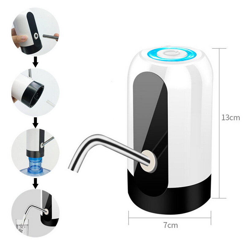 Bamba d'água elétrica portátil com usb, dispensador com botão para beber de galão e garrafa, aparelho inteligente sem fio para tratamento de água