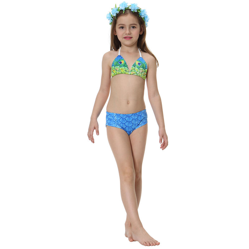 Novo! Crianças natação sereia cauda bikini conjunto pode adicionar monofin flipper traje de halloween cosplay maiô para meninas