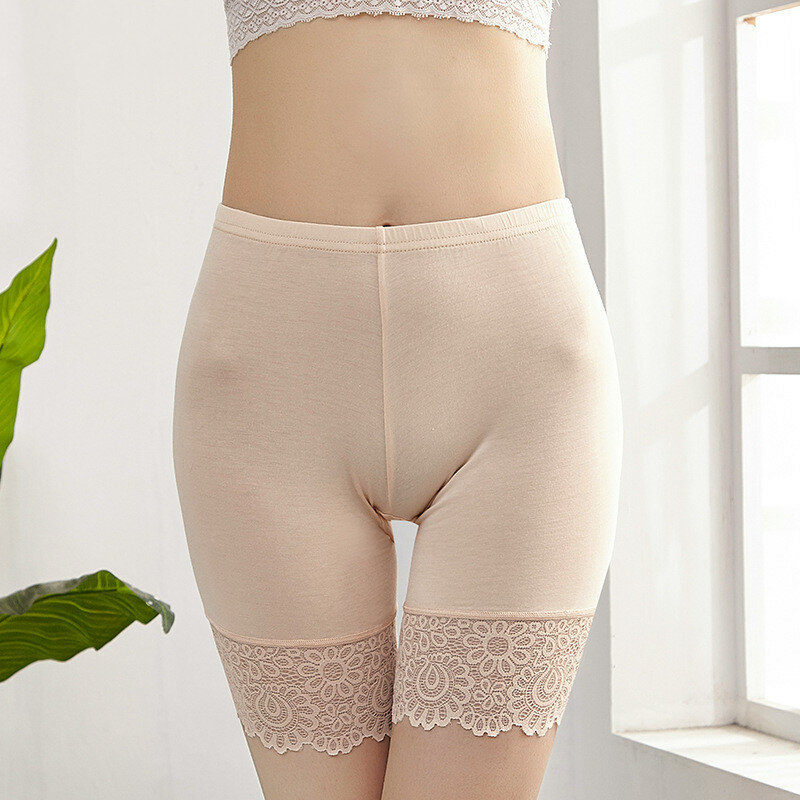 40kg-80kg mulher mais calças de segurança tamanho grande macio e confortável modal material shorts com calcinha de renda