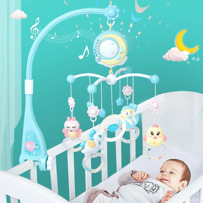 赤ちゃん用の回転式おもちゃのガラガラ,0〜12か月の赤ちゃん用の音楽投影用のガラガラ,リモコン付き,新生児用の回転式おもちゃフレーム