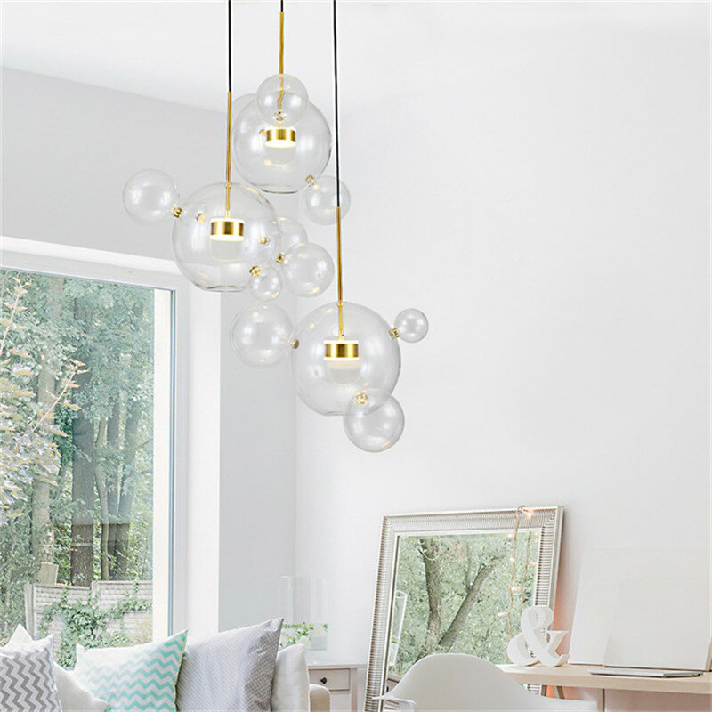 Lámpara moderna de cristal transparente con burbujas para niños, sala de estar candelabro personalizado para, comedor, decoración interior, accesorio de luz