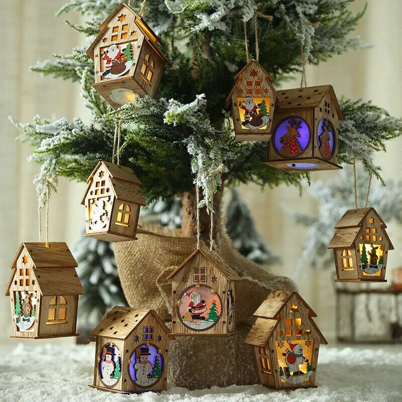 Новинка 2019, Рождественский деревянный светящийся домик со светодиодами, игрушки, светящиеся в темноте, Рождественское украшение для дома, и...
